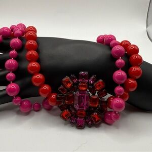 Stunning Elegant Vintage Red and Pink Set.  Brooch and 2 Necklaces